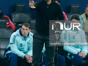 Mikel Arteta Head Coach of Arsenal gestures during the UEFA Champions League 2024/25 League Phase MD4 match between FC Internazionale and Ar...