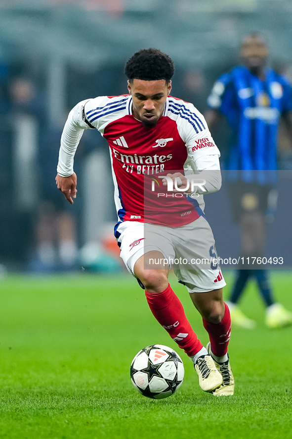 Ethan Nwaneri of Arsenal during the UEFA Champions League 2024/25 League Phase MD4 match between FC Internazionale and Arsenal at Stadio San...