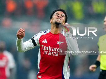 Ethan Nwaneri of Arsenal looks dejected during the UEFA Champions League 2024/25 League Phase MD4 match between FC Internazionale and Arsena...