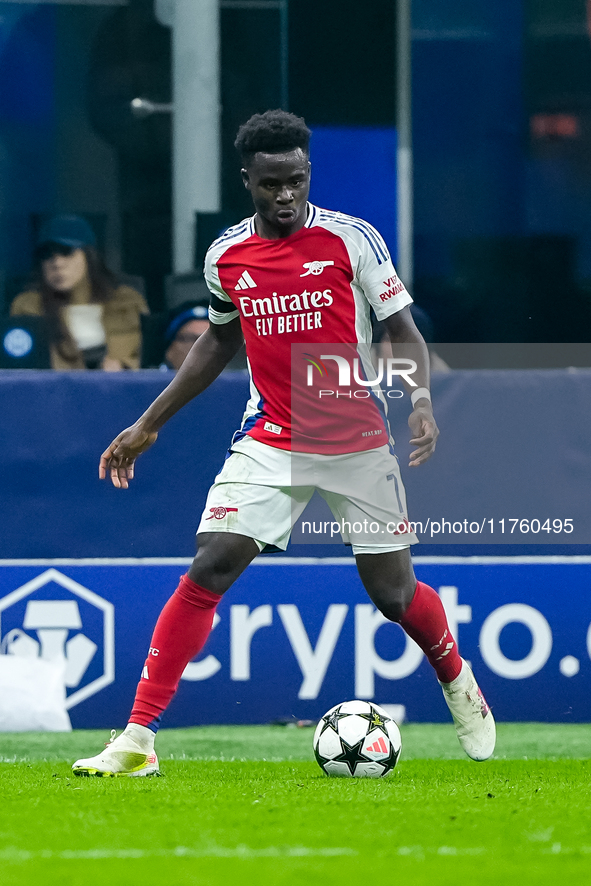 Bukayo Saka of Arsenal during the UEFA Champions League 2024/25 League Phase MD4 match between FC Internazionale and Arsenal at Stadio San S...