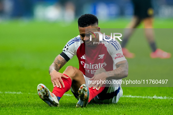 Gabriel Jesus of Arsenal lies dejected on the pitch during the UEFA Champions League 2024/25 League Phase MD4 match between FC Internazional...