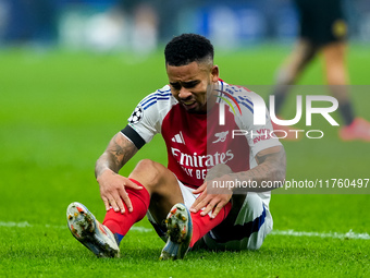 Gabriel Jesus of Arsenal lies dejected on the pitch during the UEFA Champions League 2024/25 League Phase MD4 match between FC Internazional...