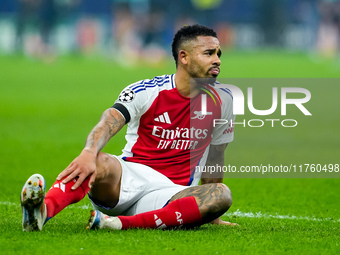 Gabriel Jesus of Arsenal lies detected in the pitch during the UEFA Champions League 2024/25 League Phase MD4 match between FC Internazional...