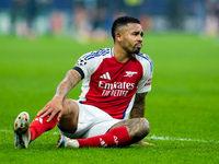 Gabriel Jesus of Arsenal lies detected in the pitch during the UEFA Champions League 2024/25 League Phase MD4 match between FC Internazional...