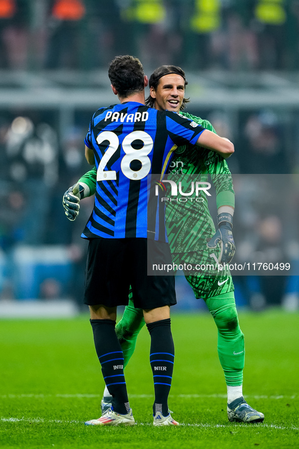 Benjamin Pavard of FC Internazionale and Yann Sommer celebrate the victory during the UEFA Champions League 2024/25 League Phase MD4 match b...