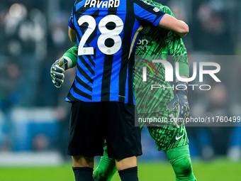 Benjamin Pavard of FC Internazionale and Yann Sommer celebrate the victory during the UEFA Champions League 2024/25 League Phase MD4 match b...