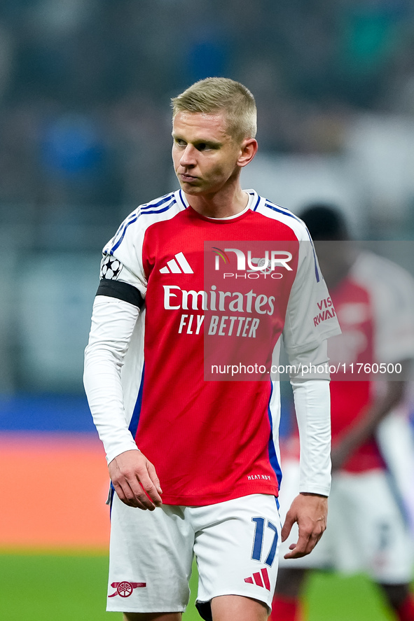 Oleksandr Zinchenko of Arsenal looks on during the UEFA Champions League 2024/25 League Phase MD4 match between FC Internazionale and Arsena...