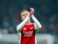 Oleksandr Zinchenko of Arsenal greets the fans during the UEFA Champions League 2024/25 League Phase MD4 match between FC Internazionale and...