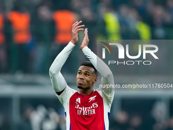 Gabriel of Arsenal greets the fans during the UEFA Champions League 2024/25 League Phase MD4 match between FC Internazionale and Arsenal at...