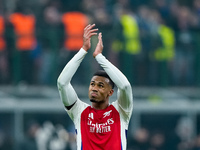 Gabriel of Arsenal greets the fans during the UEFA Champions League 2024/25 League Phase MD4 match between FC Internazionale and Arsenal at...