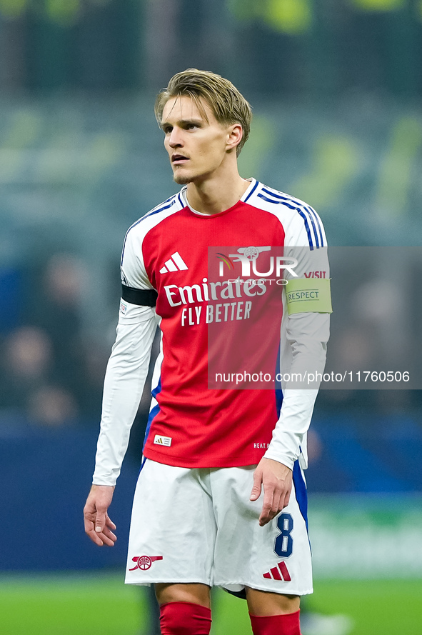 Martin Odegaard of Arsenal looks on during the UEFA Champions League 2024/25 League Phase MD4 match between FC Internazionale and Arsenal at...