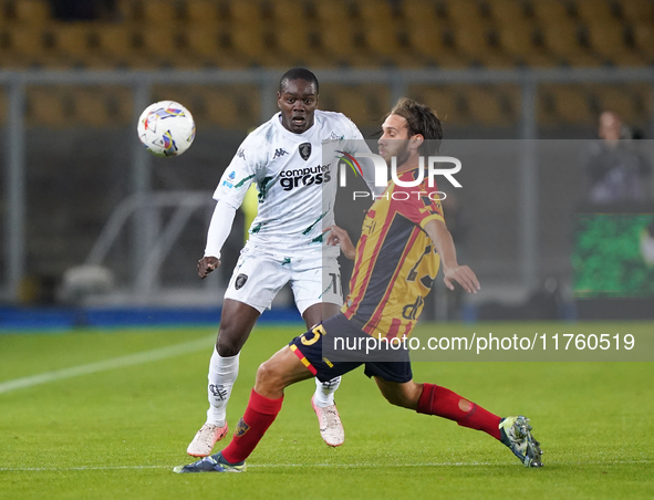 Emmanuel Gyasi of Empoli FC is in action during the Serie A match between US Lecce and Empoli in Lecce, Italy, on November 8, 2024. 