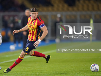 Federico Baschirotto of US Lecce is in action during the Serie A match between US Lecce and Empoli in Lecce, Italy, on November 8, 2024. (