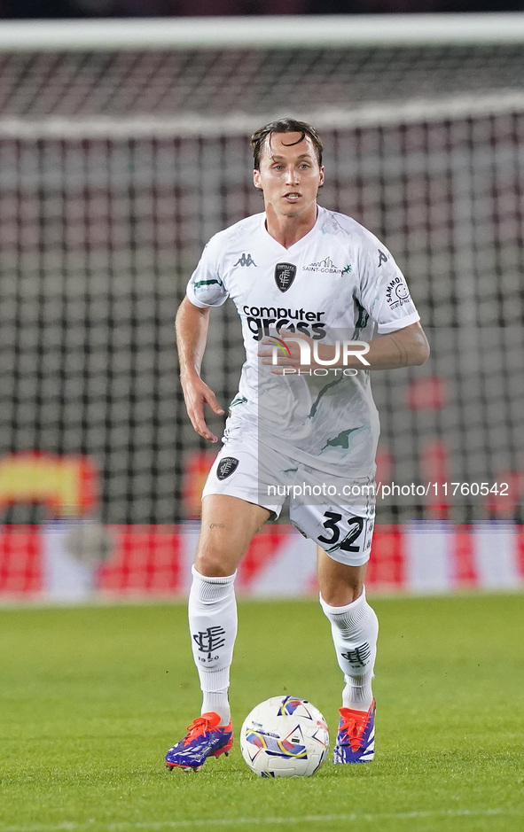 Nicolas Haas of Empoli FC is in action during the Serie A match between US Lecce and Empoli in Lecce, Italy, on November 8, 2024. 