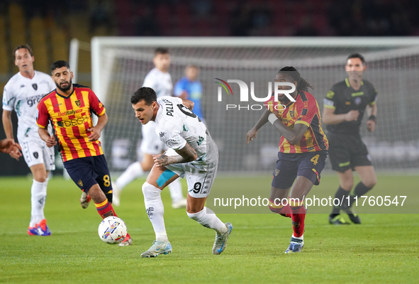 Pietro Pellegri of Empoli FC is in action during the Serie A match between US Lecce and Empoli in Lecce, Italy, on November 8, 2024. 