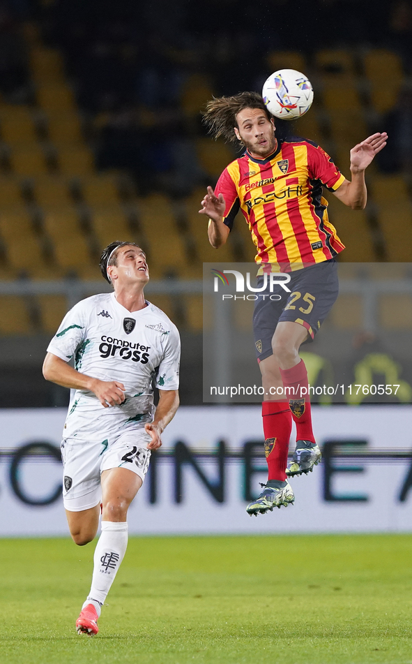 Antonino Gallo of US Lecce is in action during the Serie A match between US Lecce and Empoli in Lecce, Italy, on November 8, 2024. 