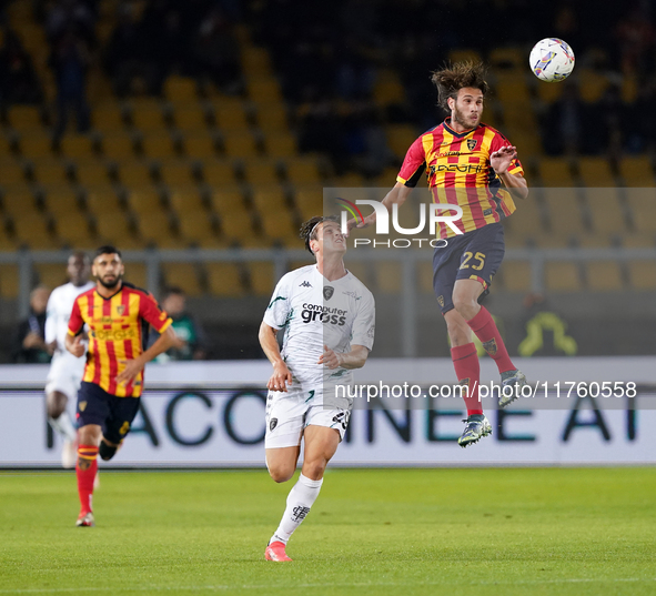 Antonino Gallo of US Lecce is in action during the Serie A match between US Lecce and Empoli in Lecce, Italy, on November 8, 2024. 