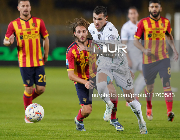 Pietro Pellegri of Empoli FC is in action during the Serie A match between US Lecce and Empoli in Lecce, Italy, on November 8, 2024. 