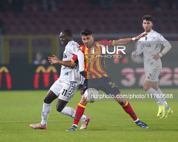 Santiago Pierotti of US Lecce is in action during the Serie A match between US Lecce and Empoli in Lecce, Italy, on November 8, 2024. 