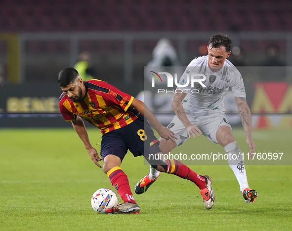 Hamza Rafia of US Lecce is in action during the Serie A match between US Lecce and Empoli in Lecce, Italy, on November 8, 2024. 