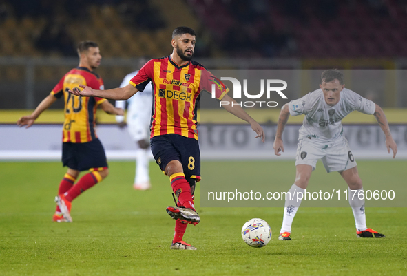 Hamza Rafia of US Lecce is in action during the Serie A match between US Lecce and Empoli in Lecce, Italy, on November 8, 2024. 