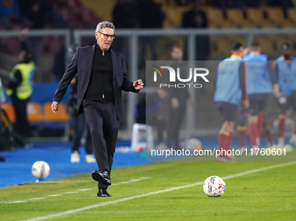 Luca Gotti, head coach of US Lecce, watches the Serie A match between US Lecce and Empoli in Lecce, Italy, on November 8, 2024. 