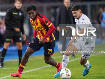 Patrick Dorgu of US Lecce is in action during the Serie A match between US Lecce and Empoli in Lecce, Italy, on November 8, 2024. (