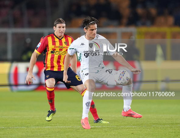 Lorenzo Colombo of Empoli FC is in action during the Serie A match between US Lecce and Empoli in Lecce, Italy, on November 8, 2024. 