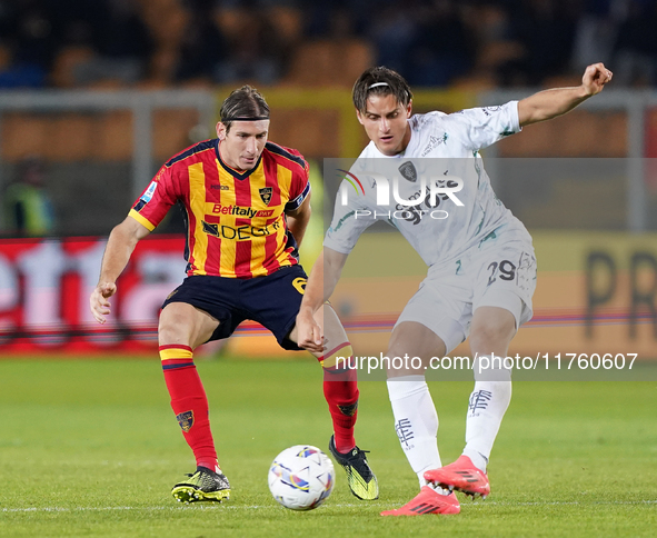 Lorenzo Colombo of Empoli FC is in action during the Serie A match between US Lecce and Empoli in Lecce, Italy, on November 8, 2024. 