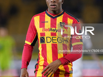 Patrick Dorgu of US Lecce is in action during the Serie A match between US Lecce and Empoli in Lecce, Italy, on November 8, 2024. (