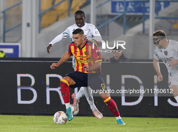 Nikola Krstovic of US Lecce is in action during the Serie A match between US Lecce and Empoli in Lecce, Italy, on November 8, 2024. 