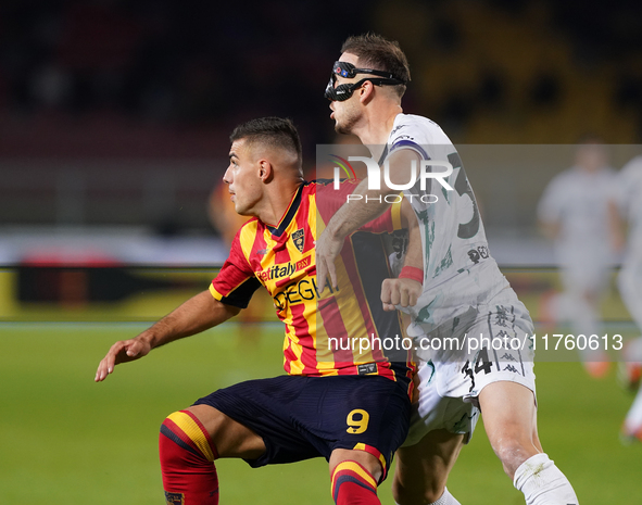 Nikola Krstovic of US Lecce is in action during the Serie A match between US Lecce and Empoli in Lecce, Italy, on November 8, 2024. 