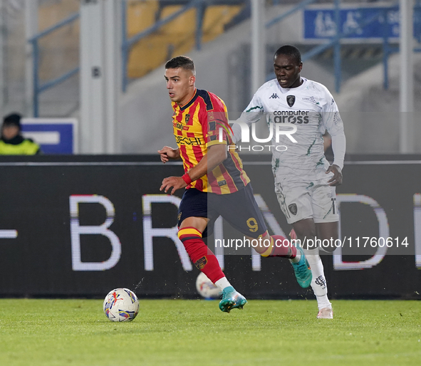 Nikola Krstovic of US Lecce is in action during the Serie A match between US Lecce and Empoli in Lecce, Italy, on November 8, 2024. 