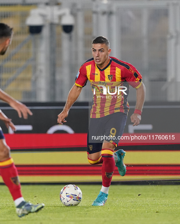 Nikola Krstovic of US Lecce is in action during the Serie A match between US Lecce and Empoli in Lecce, Italy, on November 8, 2024. 