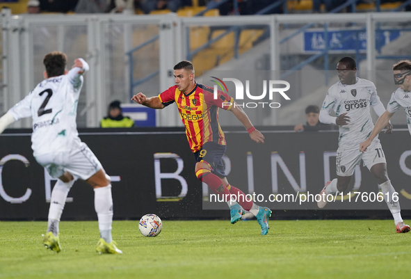 Nikola Krstovic of US Lecce is in action during the Serie A match between US Lecce and Empoli in Lecce, Italy, on November 8, 2024. 