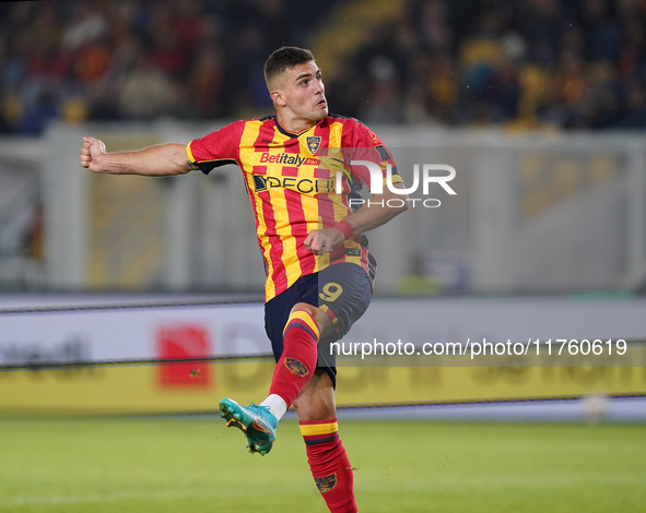 Nikola Krstovic of US Lecce is in action during the Serie A match between US Lecce and Empoli in Lecce, Italy, on November 8, 2024. 