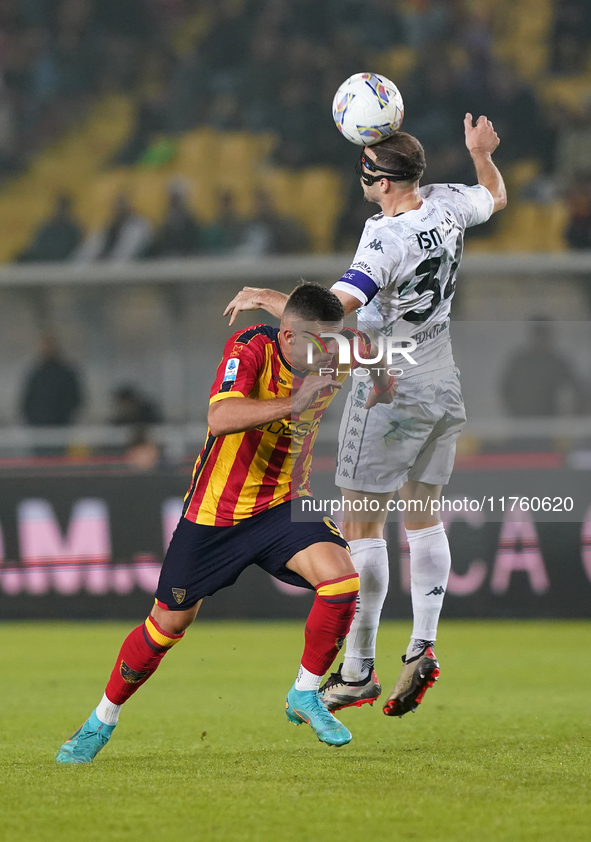 Nikola Krstovic of US Lecce is in action during the Serie A match between US Lecce and Empoli in Lecce, Italy, on November 8, 2024. 