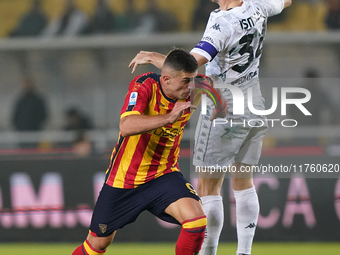 Nikola Krstovic of US Lecce is in action during the Serie A match between US Lecce and Empoli in Lecce, Italy, on November 8, 2024. (