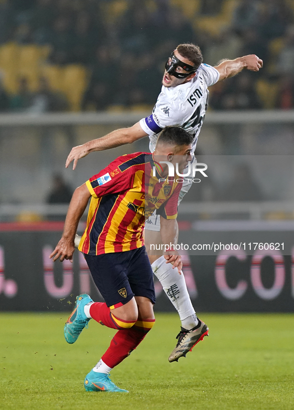 Nikola Krstovic of US Lecce is in action during the Serie A match between US Lecce and Empoli in Lecce, Italy, on November 8, 2024. 