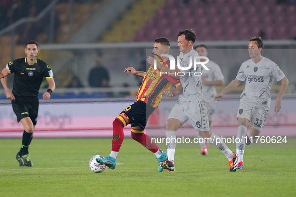 Nikola Krstovic of US Lecce is in action during the Serie A match between US Lecce and Empoli in Lecce, Italy, on November 8, 2024. 