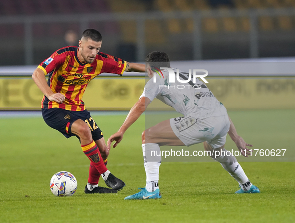 Frederic Gilbert of US Lecce plays during the Serie A match between US Lecce and Empoli in Lecce, Italy, on November 8, 2024. 