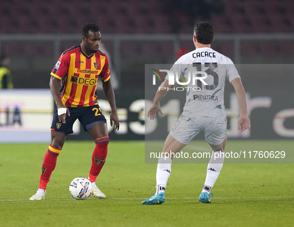 Lassana Coulibaly of US Lecce is in action during the Serie A match between US Lecce and Empoli in Lecce, Italy, on November 8, 2024. 