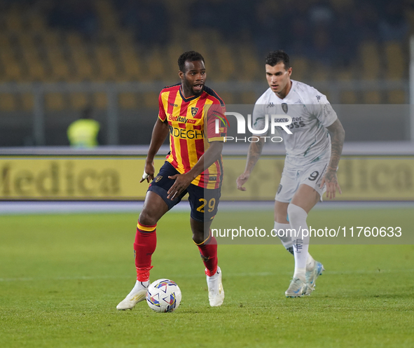 Lassana Coulibaly of US Lecce is in action during the Serie A match between US Lecce and Empoli in Lecce, Italy, on November 8, 2024. 