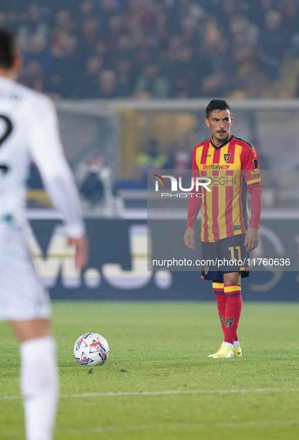 Nicola Sansone of US Lecce is in action during the Serie A match between US Lecce and Empoli in Lecce, Italy, on November 8, 2024. 