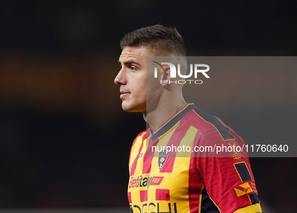 Nikola Krstovic of US Lecce is in action during the Serie A match between US Lecce and Empoli in Lecce, Italy, on November 8, 2024. 