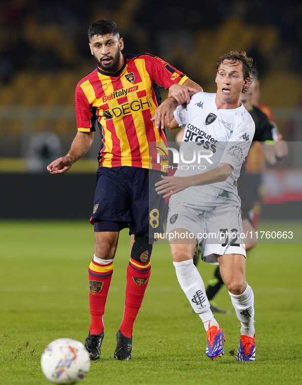 Hamza Rafia of US Lecce is in action during the Serie A match between US Lecce and Empoli in Lecce, Italy, on November 8, 2024. 