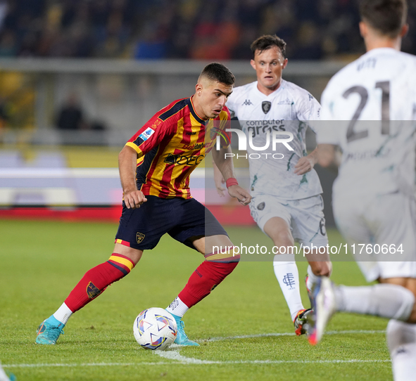 Nikola Krstovic of US Lecce is in action during the Serie A match between US Lecce and Empoli in Lecce, Italy, on November 8, 2024. 