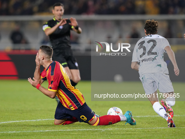 Nikola Krstovic of US Lecce is in action during the Serie A match between US Lecce and Empoli in Lecce, Italy, on November 8, 2024. 