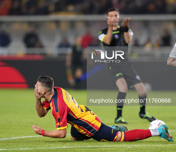 Nikola Krstovic of US Lecce is in action during the Serie A match between US Lecce and Empoli in Lecce, Italy, on November 8, 2024. 