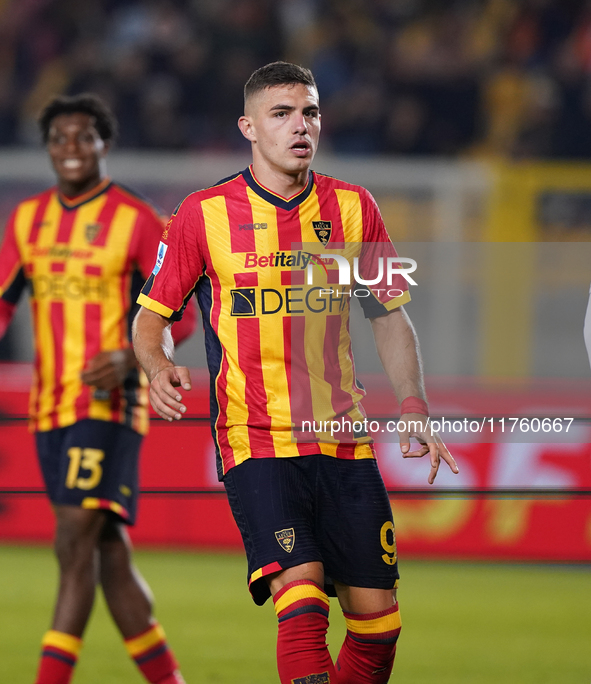 Nikola Krstovic of US Lecce is in action during the Serie A match between US Lecce and Empoli in Lecce, Italy, on November 8, 2024. 